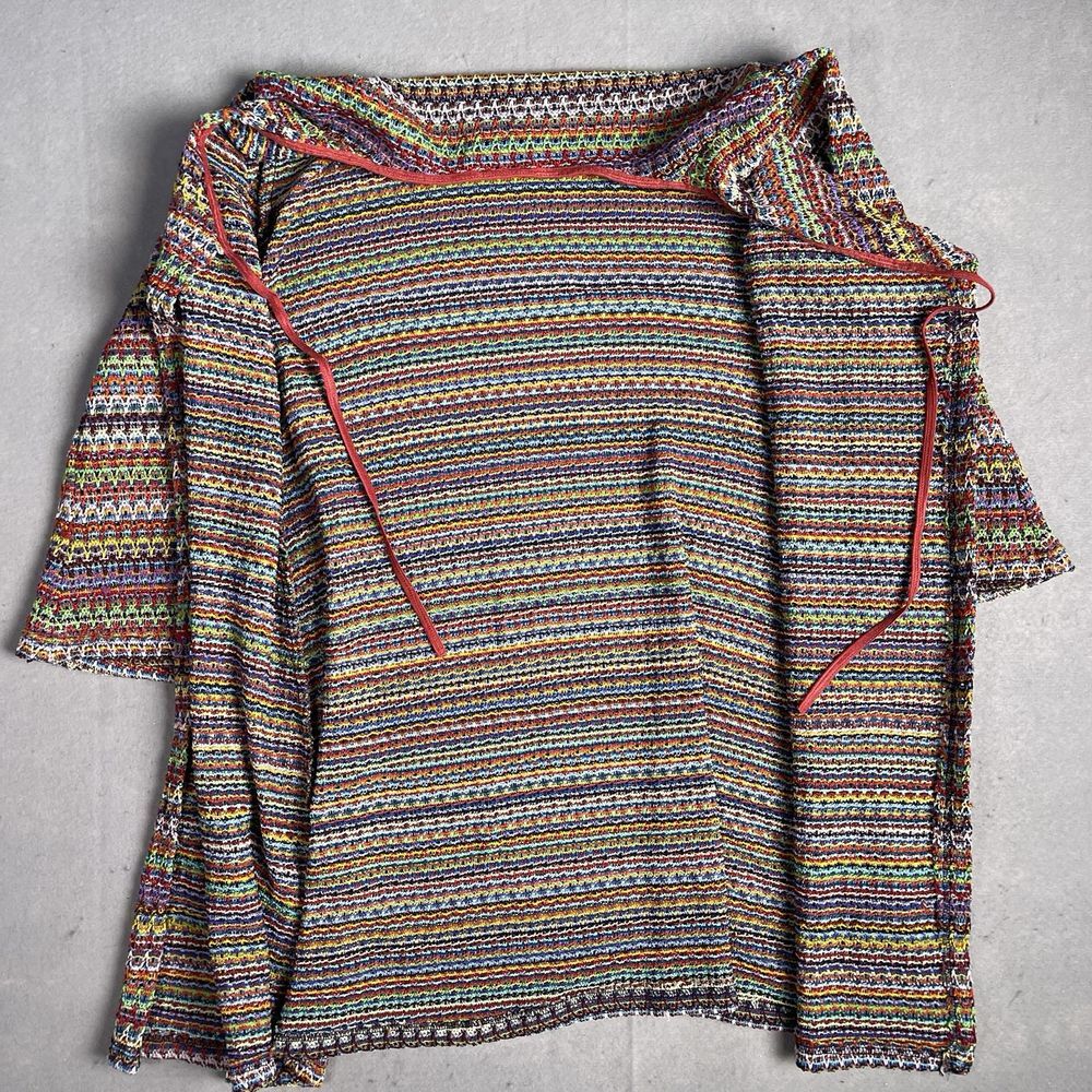 VTG Pretty Girl USA Handmade Feel Loose Knit Crochet Cover‎ Up Cardigan XL Boho - Picture 9 of 11